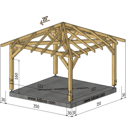 BURSA Auvent 4 pans, lxL 3.5x3.5m SAPIN