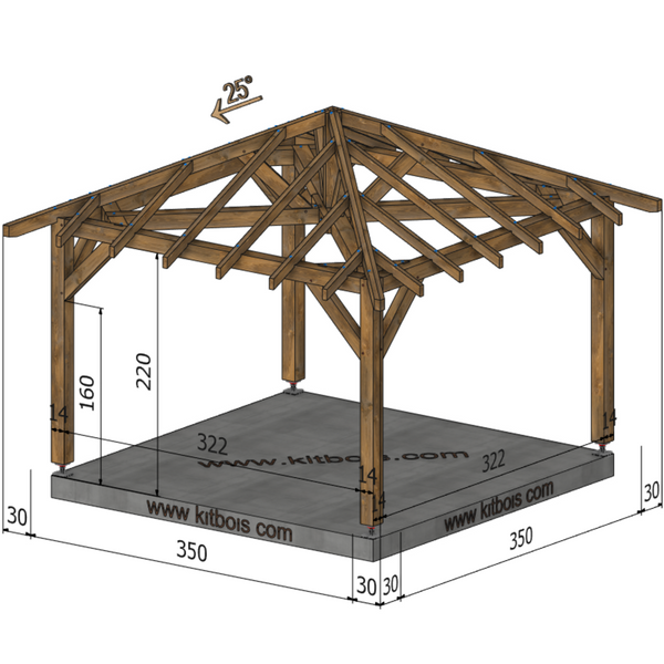 BURSA Auvent 4 pans, lxL 3.5x3.5m SAPIN
