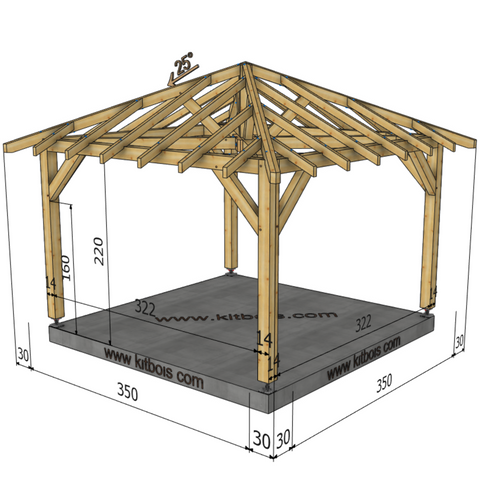 BURSA Auvent 4 pans, lxL 3.5x3.5m SAPIN