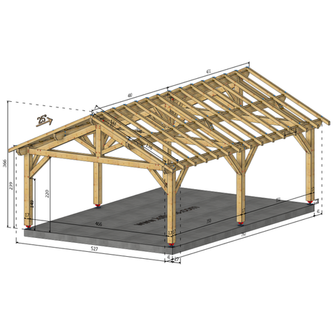 BENDEJUN Auvent 2 pans, lxL 5x7.5m SAPIN
