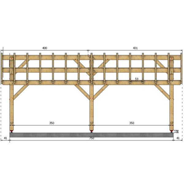 BENDEJUN Auvent 2 pans, lxL 5x7.5m SAPIN