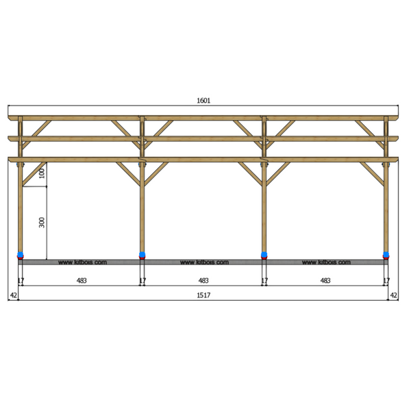 BIRMINGHAM Hangar bois Ouvert MODELE ECO / 2 pans  6.0 x 15.17m 25° de pente / Livraison OFFERTE