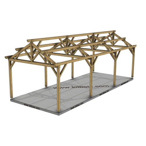 BIRMINGHAM Hangar bois Ouvert MODELE ECO / 2 pans  6.0 x 15.17m 25° de pente / Livraison OFFERTE