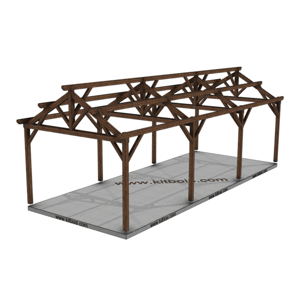 BIRMINGHAM Hangar bois Ouvert MODELE ECO / 2 pans  6.0 x 15.17m 25° de pente / Livraison OFFERTE