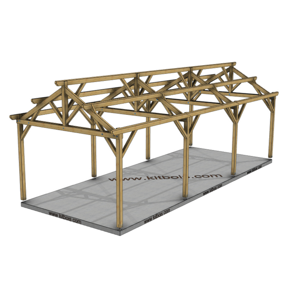 BIRMINGHAM Hangar bois Ouvert MODELE ECO / 2 pans  6.0 x 15.17m 25° de pente / Livraison OFFERTE
