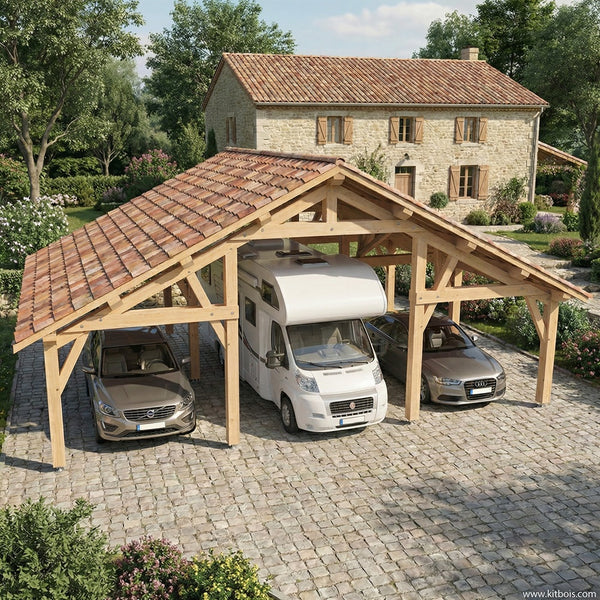 STRASBOURG / CAMPING CAR / 3.4 x 6.46m + 2 appentis  poteaux 18x18cm / Livraison OFFERTE