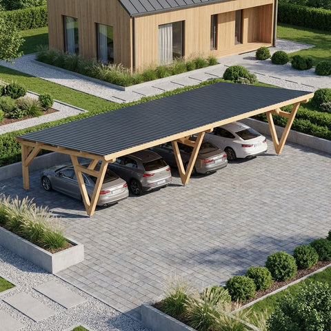 AUSTIN / CARPORT4 / POTEAUX V / 4 voitures, lxL 3.82x12.08m / Livraison OFFERTE