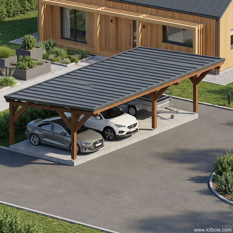 MIDLAND / CARPORT3 / POTEAUX DROITS / 3 voitures, lxL 3.82x9.19m / Livraison OFFERTE