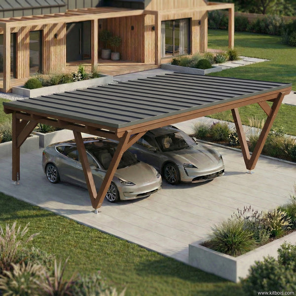 TYLER / CARPORT2 / POTEAUX DROITS / 2 voitures, lxL 3.82x6.12m / Livraison OFFERTE