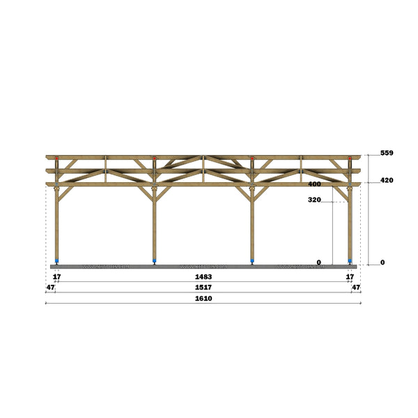 COIMBRA Hangar bois Ouvert / 2 pans  6.0 x 15.17m 25° de pente
