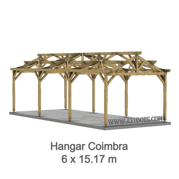 COIMBRA Hangar bois Ouvert / 2 pans  6.0 x 15.17m 25° de pente