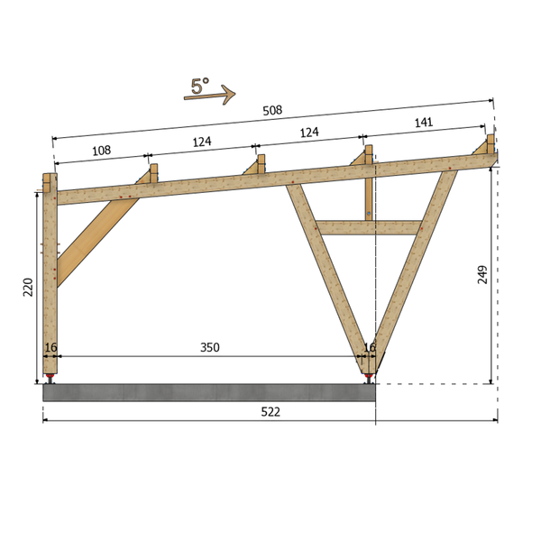 WACO / CARPORT1 POTEAUX V 1 voiture, lxL 3.82x3.23m