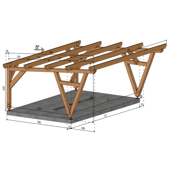 ABILENE / CARPORT2 POTEAUX DROITS 2 voitures, lxL 3.82x6.12m