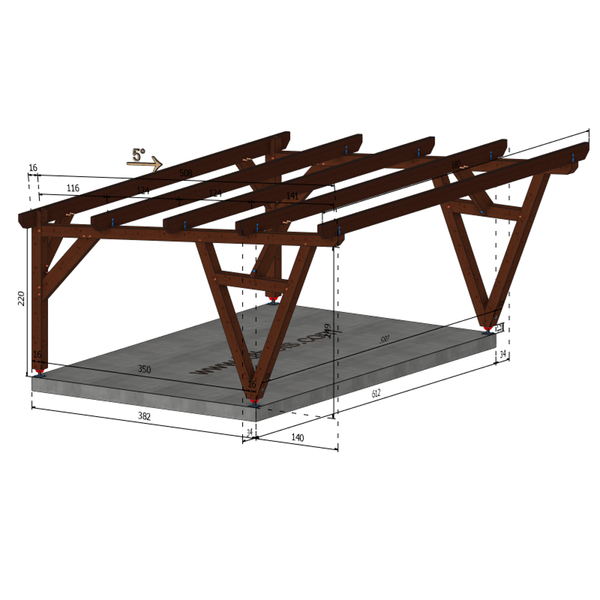 ABILENE / CARPORT2 POTEAUX DROITS 2 voitures, lxL 3.82x6.12m