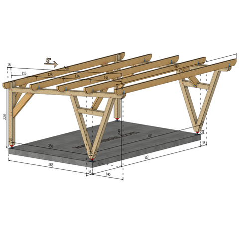 ABILENE / CARPORT2 POTEAUX DROITS 2 voitures, lxL 3.82x6.12m