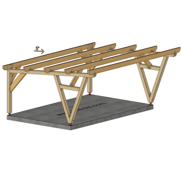 ABILENE / CARPORT2 POTEAUX DROITS 2 voitures, lxL 3.82x6.12m