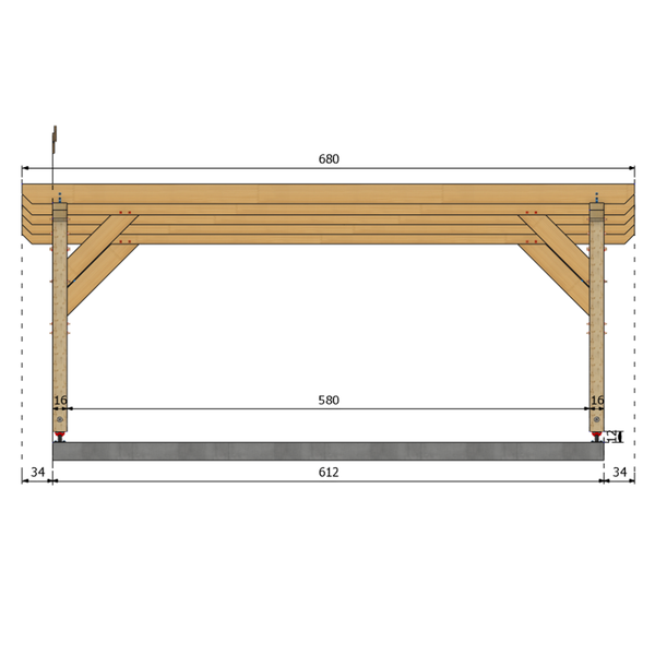 ABILENE / CARPORT2 POTEAUX DROITS 2 voitures, lxL 3.82x6.12m