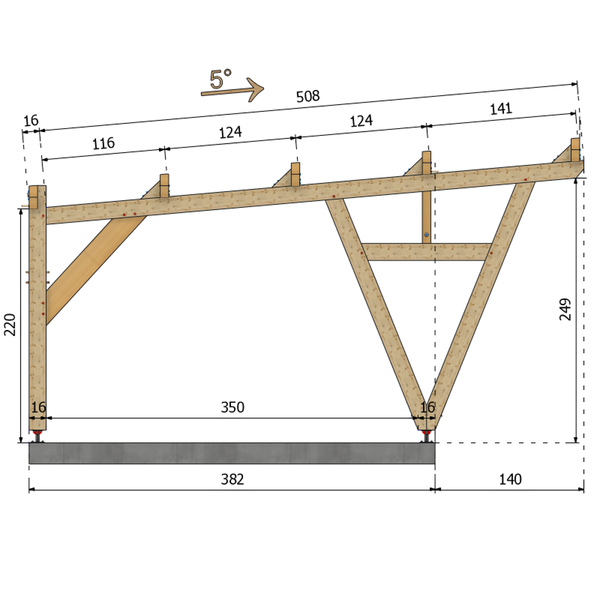 ABILENE / CARPORT2 POTEAUX DROITS 2 voitures, lxL 3.82x6.12m