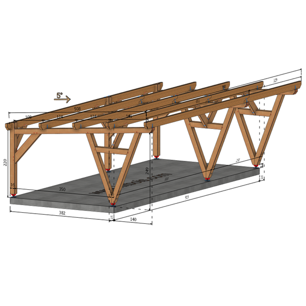 REYNOSA / CARPORT3 POTEAUX V 3 voitures, lxL 3.82x9.19m