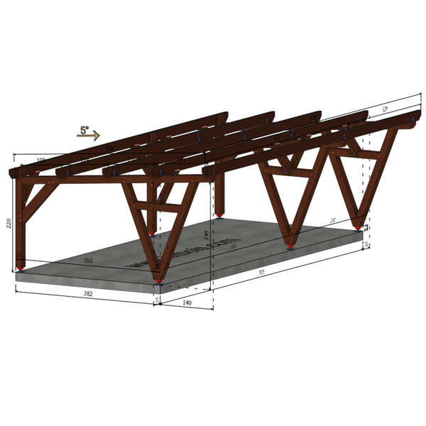 REYNOSA / CARPORT3 POTEAUX V 3 voitures, lxL 3.82x9.19m