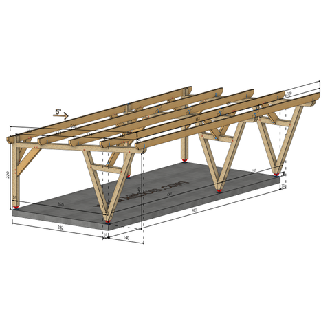 REYNOSA / CARPORT3 POTEAUX V 3 voitures, lxL 3.82x9.19m