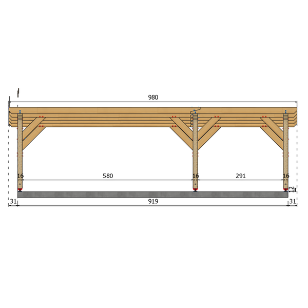 REYNOSA / CARPORT3 POTEAUX V 3 voitures, lxL 3.82x9.19m
