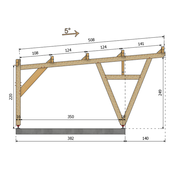 REYNOSA / CARPORT3 POTEAUX V 3 voitures, lxL 3.82x9.19m