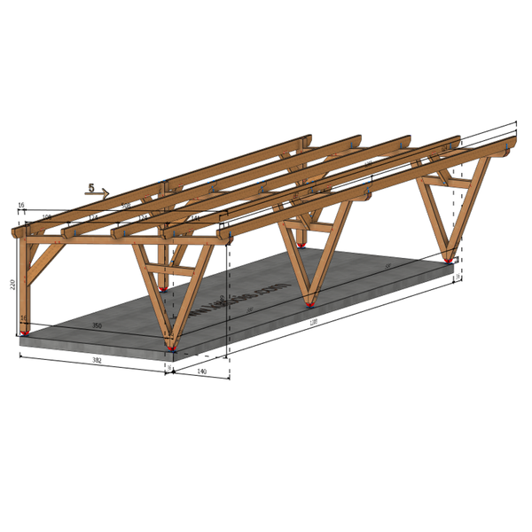 AUSTIN / CARPORT4 POTEAUX V 4 voitures, lxL 3.82x12.08m