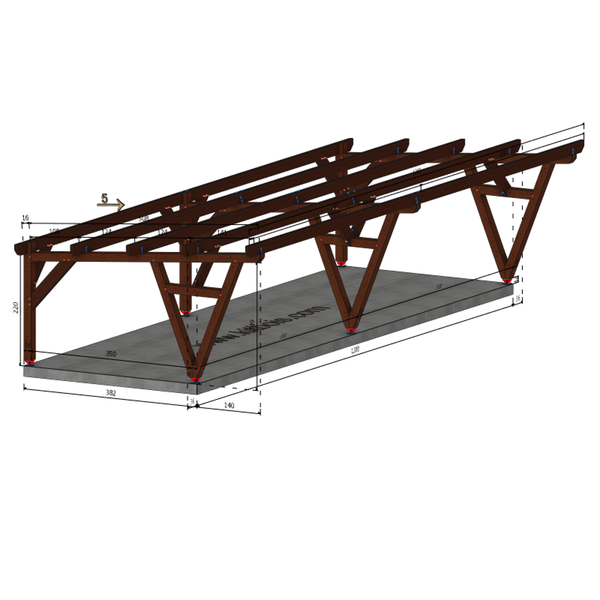 AUSTIN / CARPORT4 POTEAUX V 4 voitures, lxL 3.82x12.08m