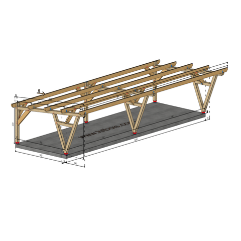 AUSTIN / CARPORT4 POTEAUX V 4 voitures, lxL 3.82x12.08m