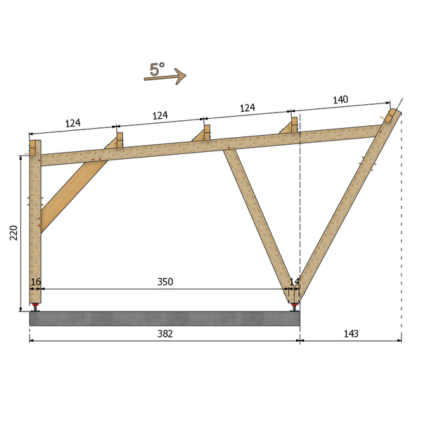 HOUSTON / CARPORT1 POTEAUX V 1 voiture, lxL 3.82x3.23m