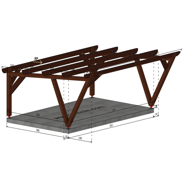 TYLER / CARPORT2 POTEAUX DROITS 2 voitures, lxL 3.82x6.12m