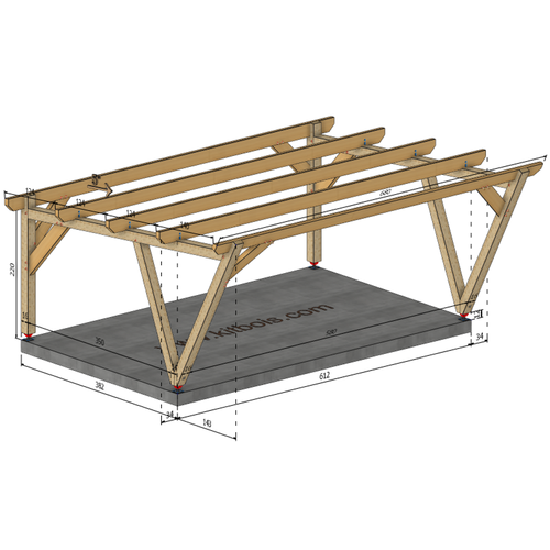 TYLER / CARPORT2 POTEAUX DROITS 2 voitures, lxL 3.82x6.12m