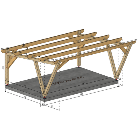 TYLER / CARPORT2 POTEAUX DROITS 2 voitures, lxL 3.82x6.12m
