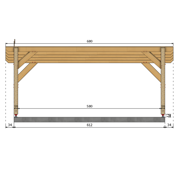 TYLER / CARPORT2 POTEAUX DROITS 2 voitures, lxL 3.82x6.12m