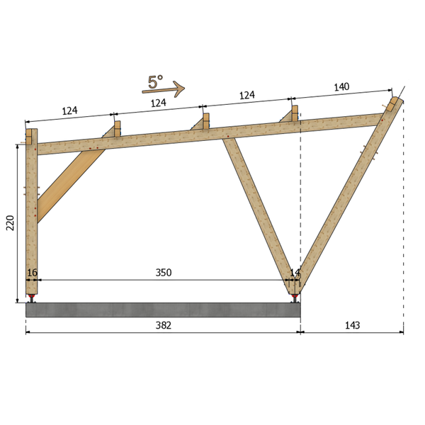 TYLER / CARPORT2 POTEAUX DROITS 2 voitures, lxL 3.82x6.12m