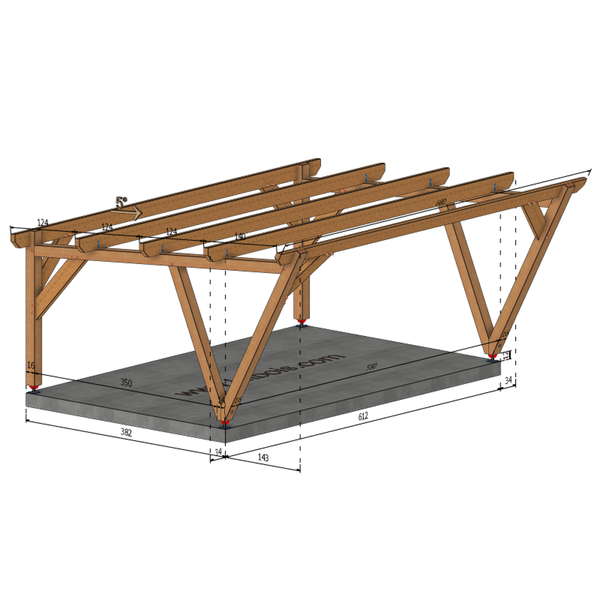 TYLER / CARPORT2 POTEAUX DROITS 2 voitures, lxL 3.82x6.12m