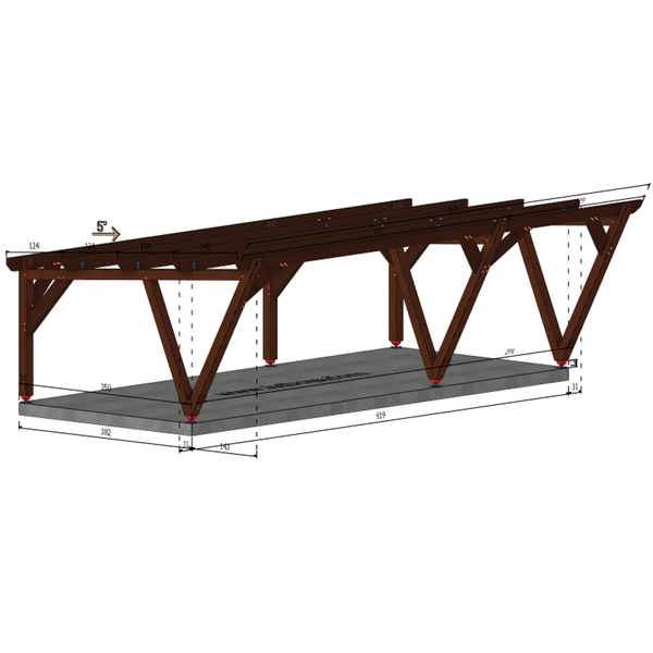 PLANO / CARPORT3 POTEAUX V 3 voitures, lxL 3.82x9.19m