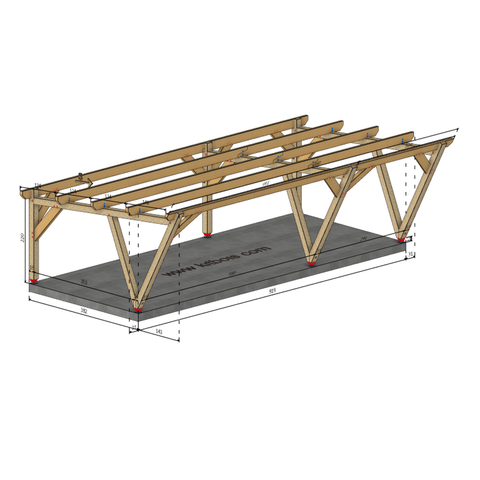 PLANO / CARPORT3 POTEAUX V 3 voitures, lxL 3.82x9.19m