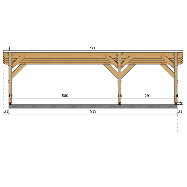 PLANO / CARPORT3 POTEAUX V 3 voitures, lxL 3.82x9.19m