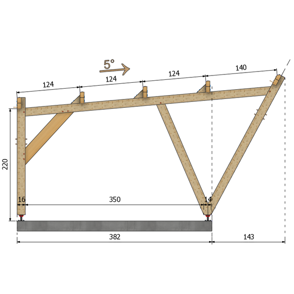 PLANO / CARPORT3 POTEAUX V 3 voitures, lxL 3.82x9.19m
