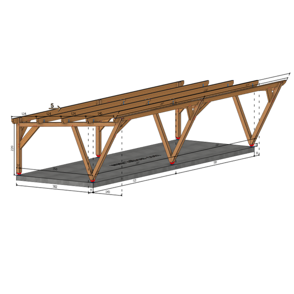 PECOS / CARPORT4 POTEAUX V 4 voitures, lxL 3.82x12.08m