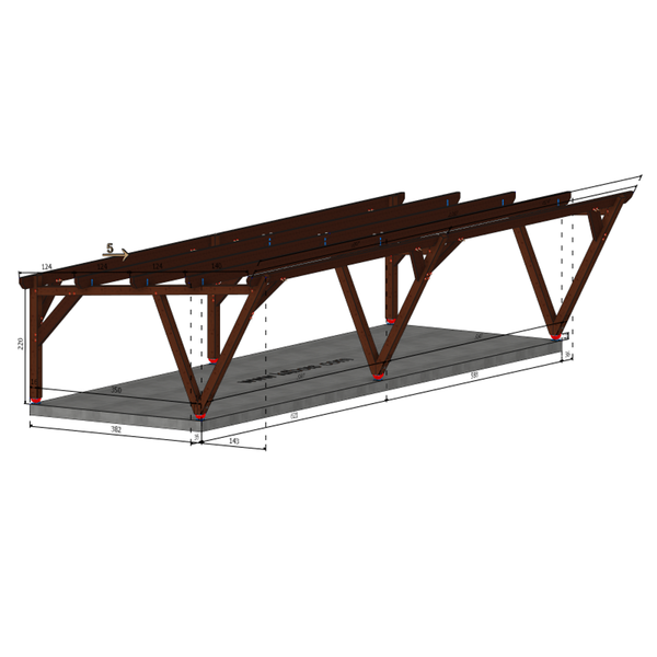 PECOS / CARPORT4 POTEAUX V 4 voitures, lxL 3.82x12.08m