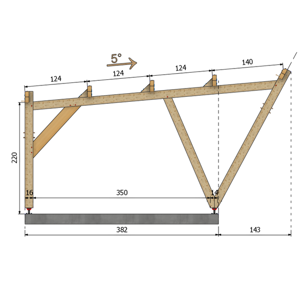 PECOS / CARPORT4 POTEAUX V 4 voitures, lxL 3.82x12.08m