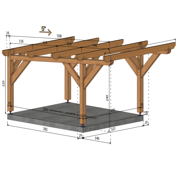 ANDREWS / CARPORT1 POTEAUX DROITS 1 voiture, lxL 3.82x3.23m