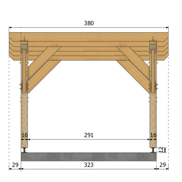 ANDREWS / CARPORT1 POTEAUX DROITS 1 voiture, lxL 3.82x3.23m
