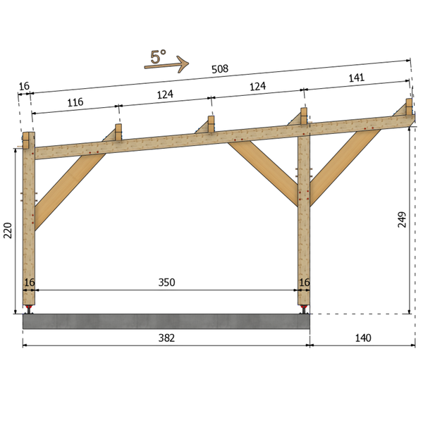ANDREWS / CARPORT1 POTEAUX DROITS 1 voiture, lxL 3.82x3.23m