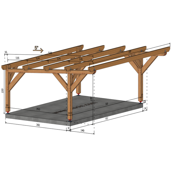 LAREDO / CARPORT2 POTEAUX DROITS 2 voitures, lxL 3.82x6.12m