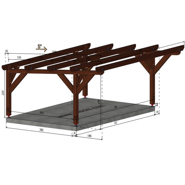 LAREDO / CARPORT2 POTEAUX DROITS 2 voitures, lxL 3.82x6.12m
