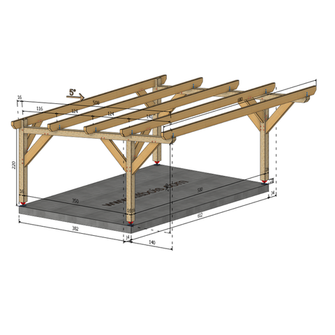LAREDO / CARPORT2 POTEAUX DROITS 2 voitures, lxL 3.82x6.12m